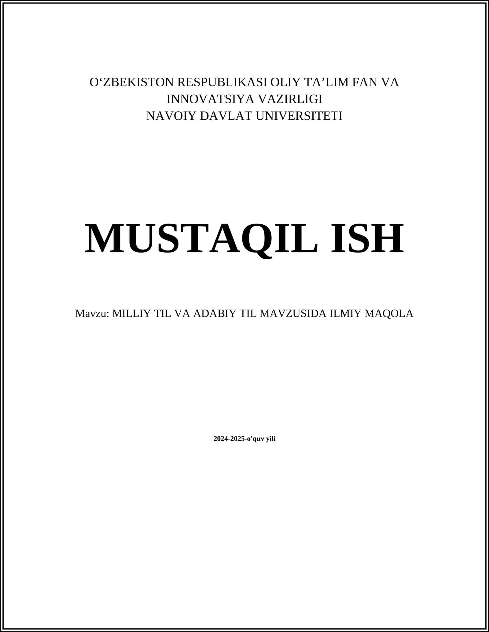 MILLIY TIL VA ADABIY TIL MAVZUSIDA ILMIY MAQOLA