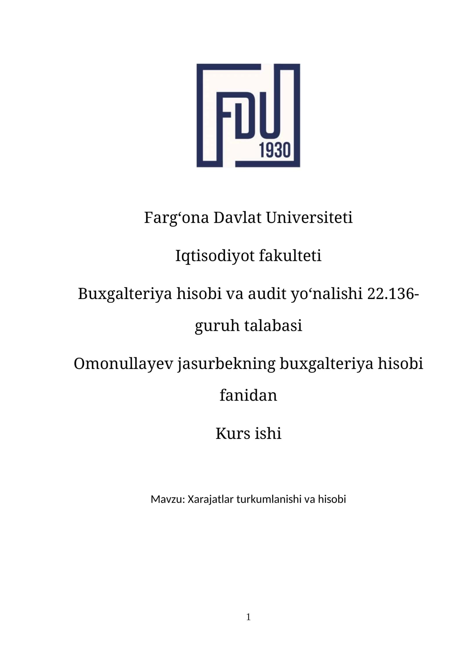 Buxgalteriya hisobi va audit yo‘nalishi 22.136-guruh talabasi
