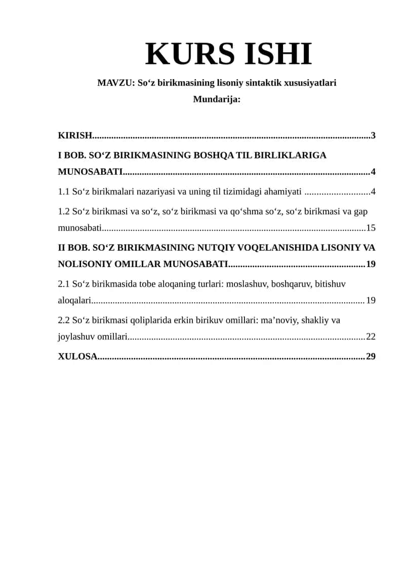So‘z birikmasining lisoniy sintaktik xususiyatlari