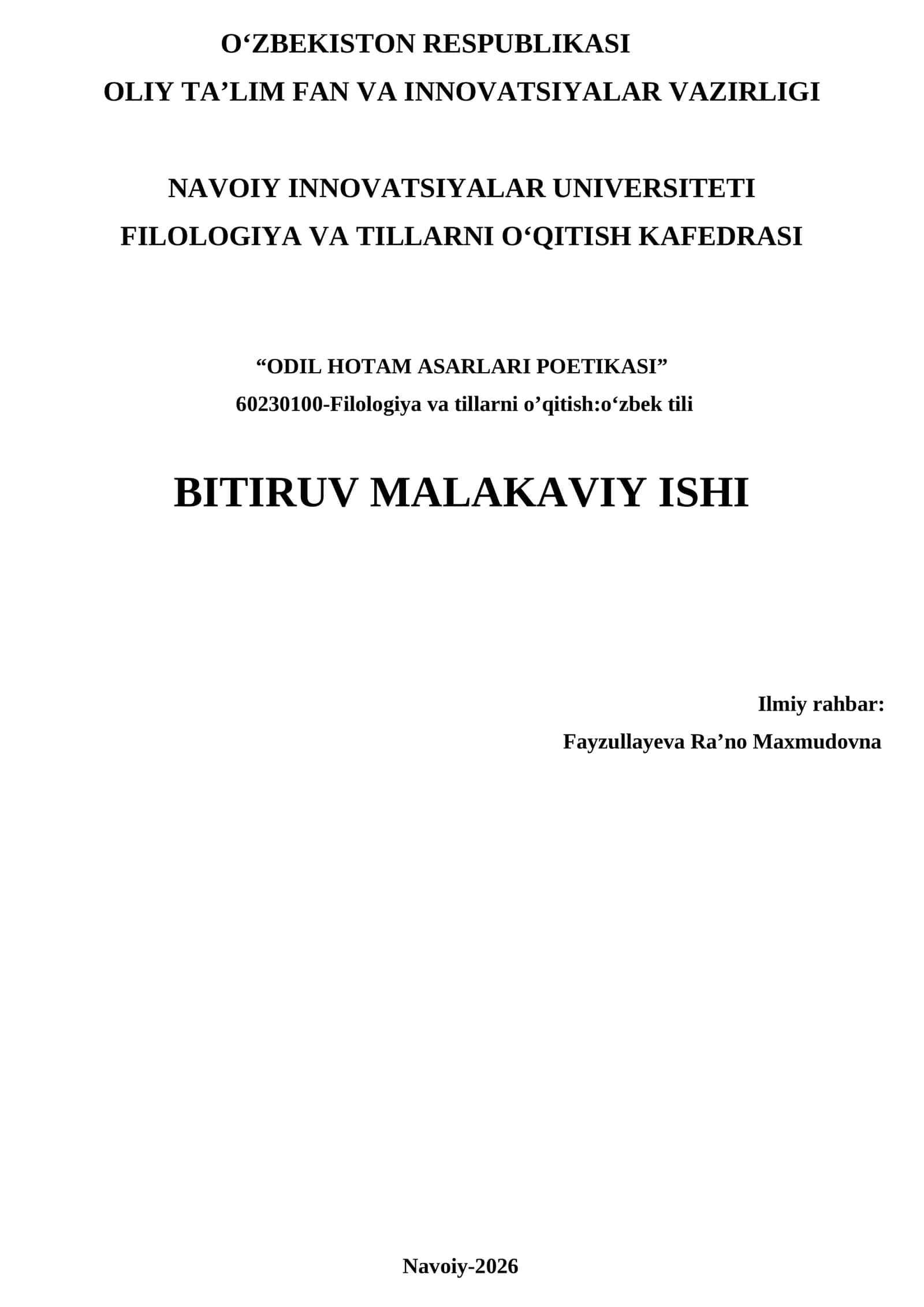 ODIL HOTAM ASARLARI POETIKASI
