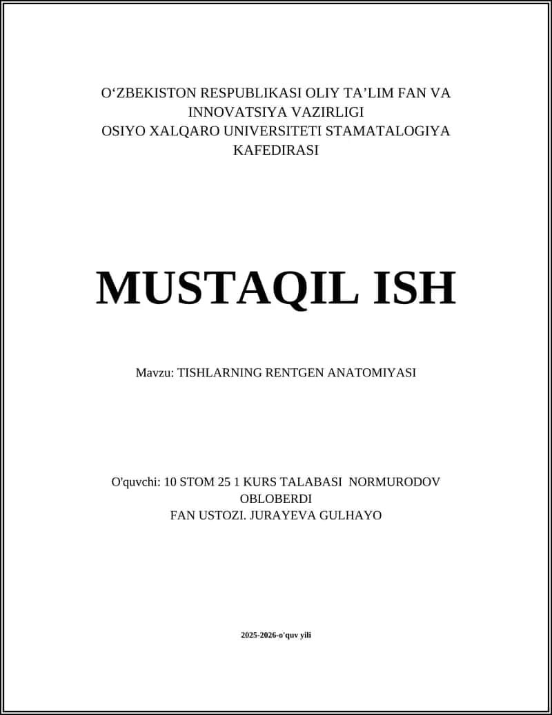 TISHLARNING RENTGEN ANATOMIYASI