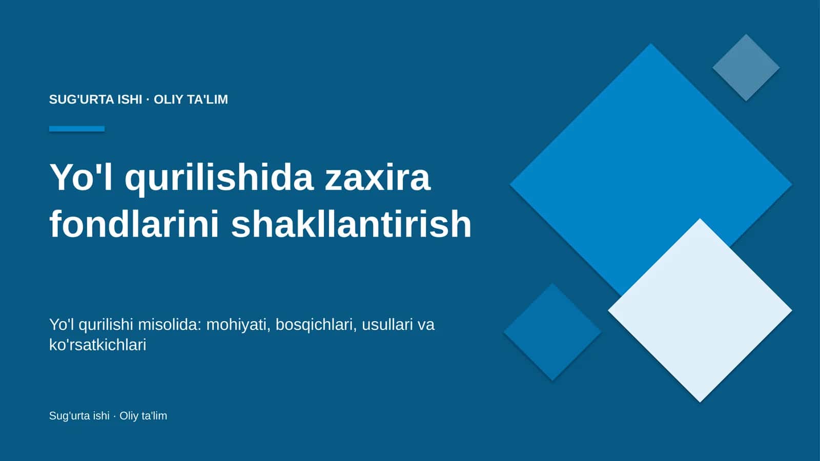 [Yo'l qurilishida zaxira fondlarini shakllantirish]