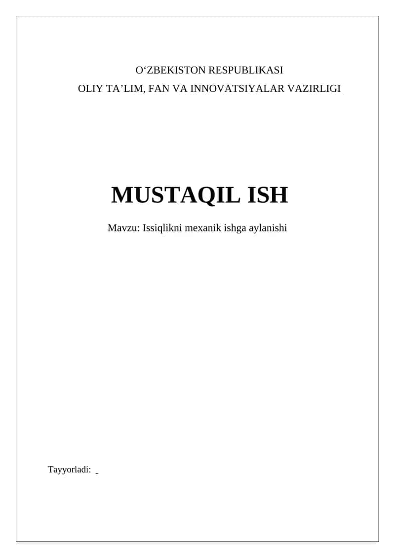 Issiqlikni mexanik ishga aylanishi