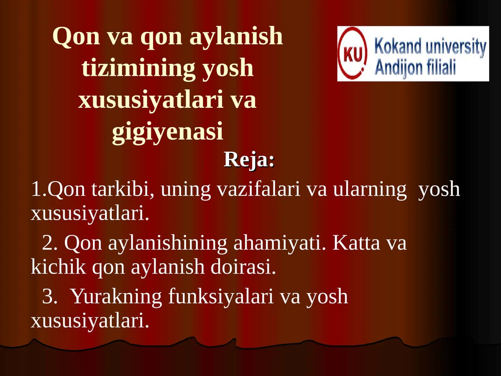Qon va qon aylanish tizimining yosh xususiyatlari va gigiyenasi