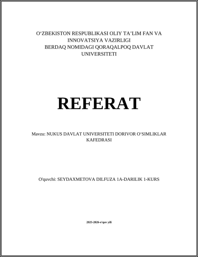 Nukus Davlat Universiteti Dorivor Oʻsimliklar Kafedrasi