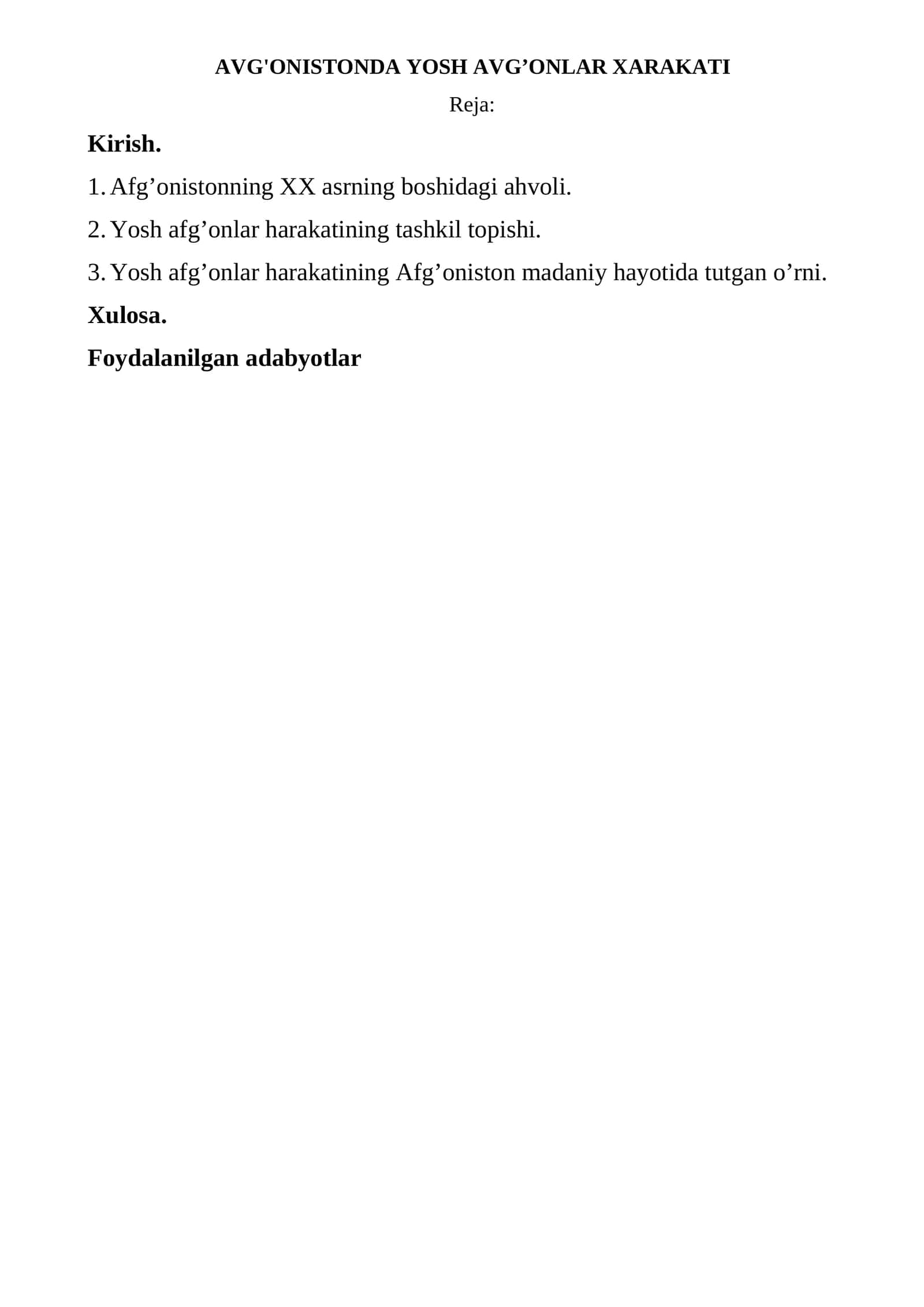 AVG'ONISTONDA YOSH AVG’ONLAR XARAKATI