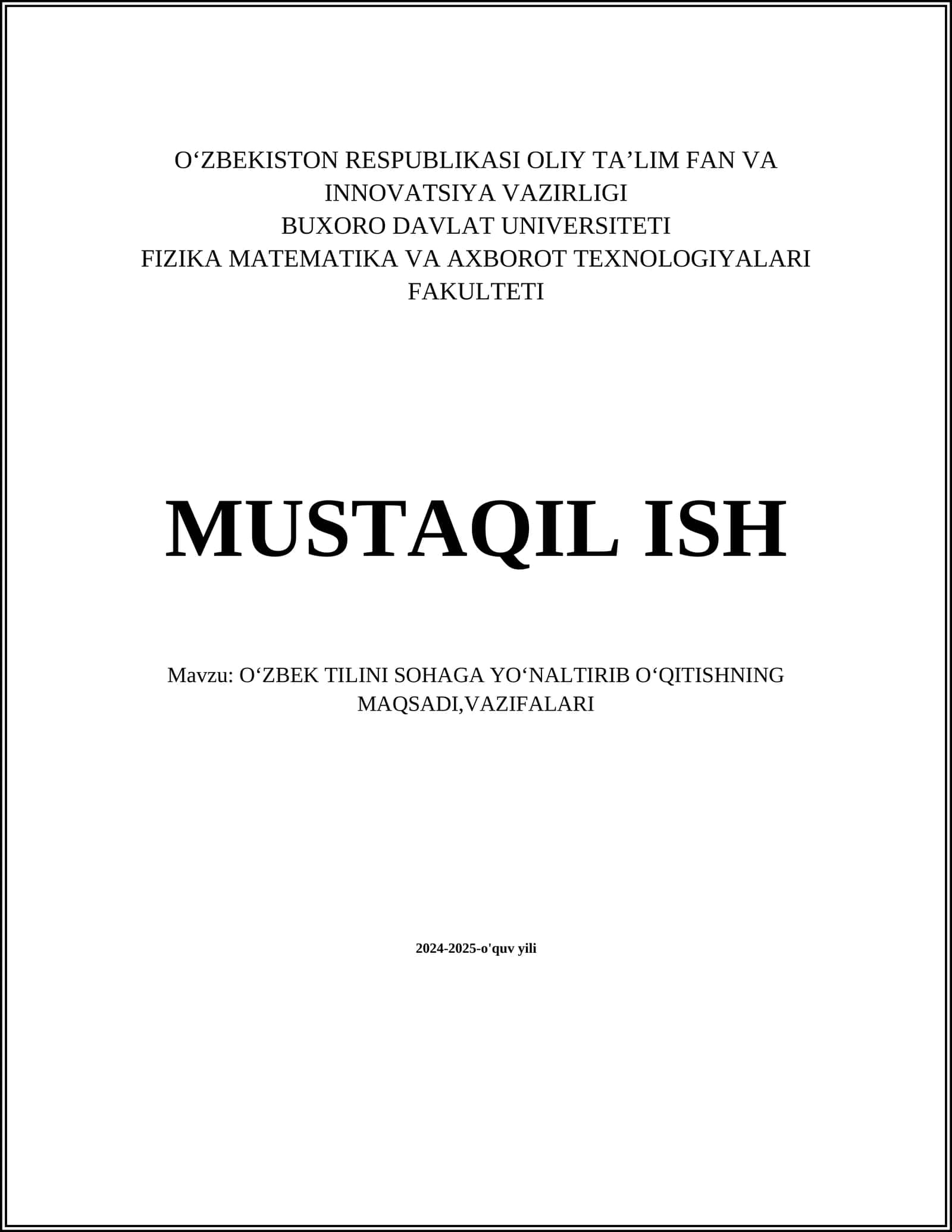 Oʻzbek Tilini Sohaga Yoʻnaltirib Oʻqitish