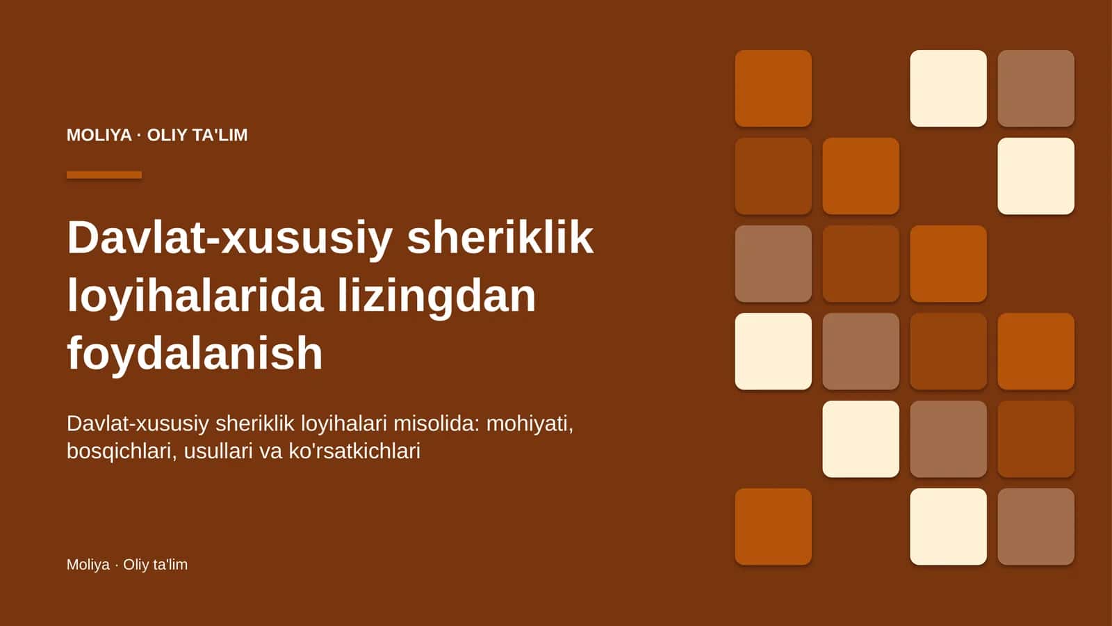 Davlat-xususiy sheriklik loyihalarida lizingdan foydalanish