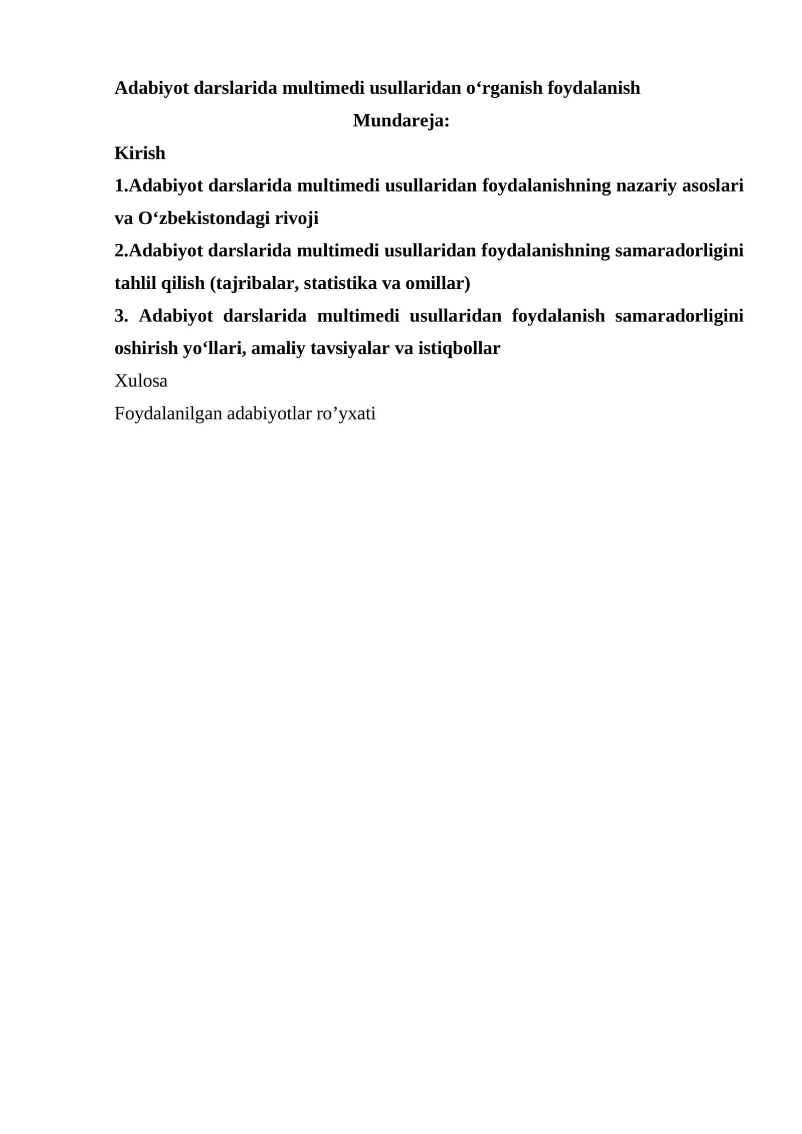 Adabiyot darslarida multimedi usullaridan oʻrganish foydalanish