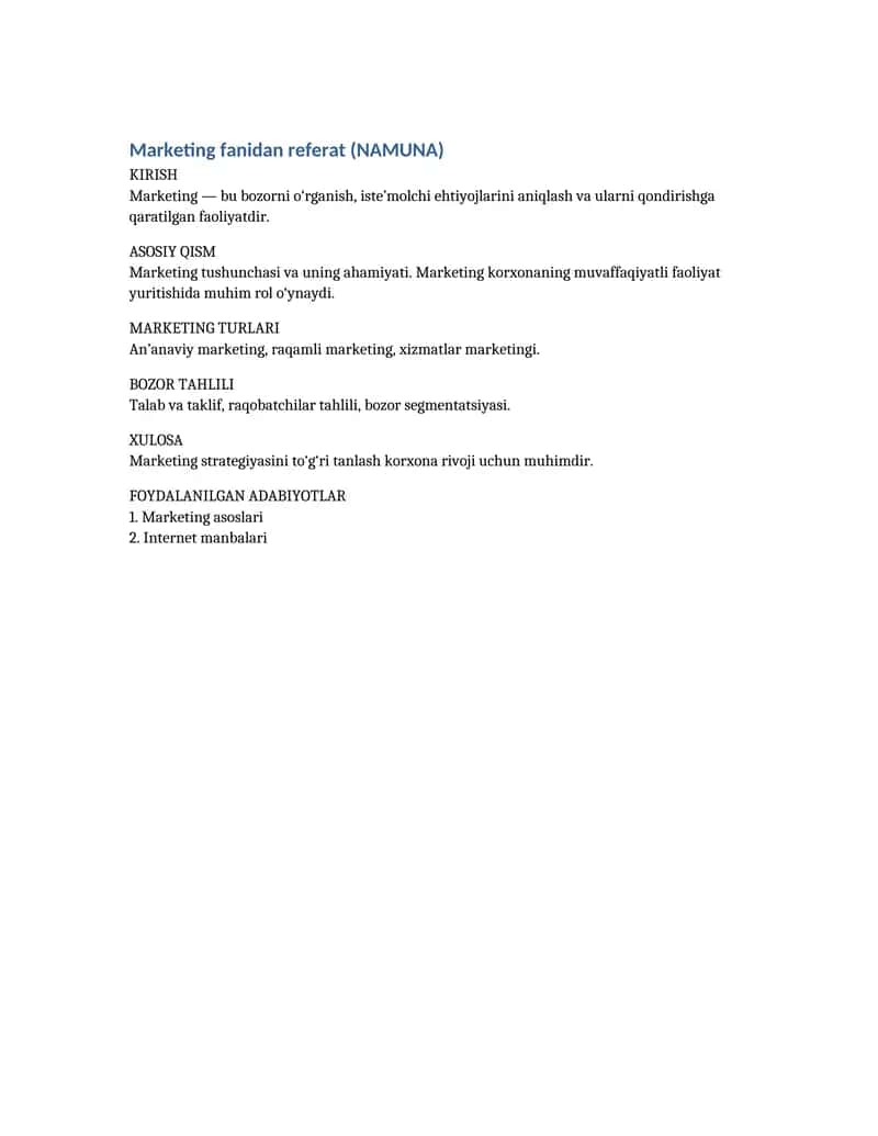 Marketing fanidan referat (NAMUNA)