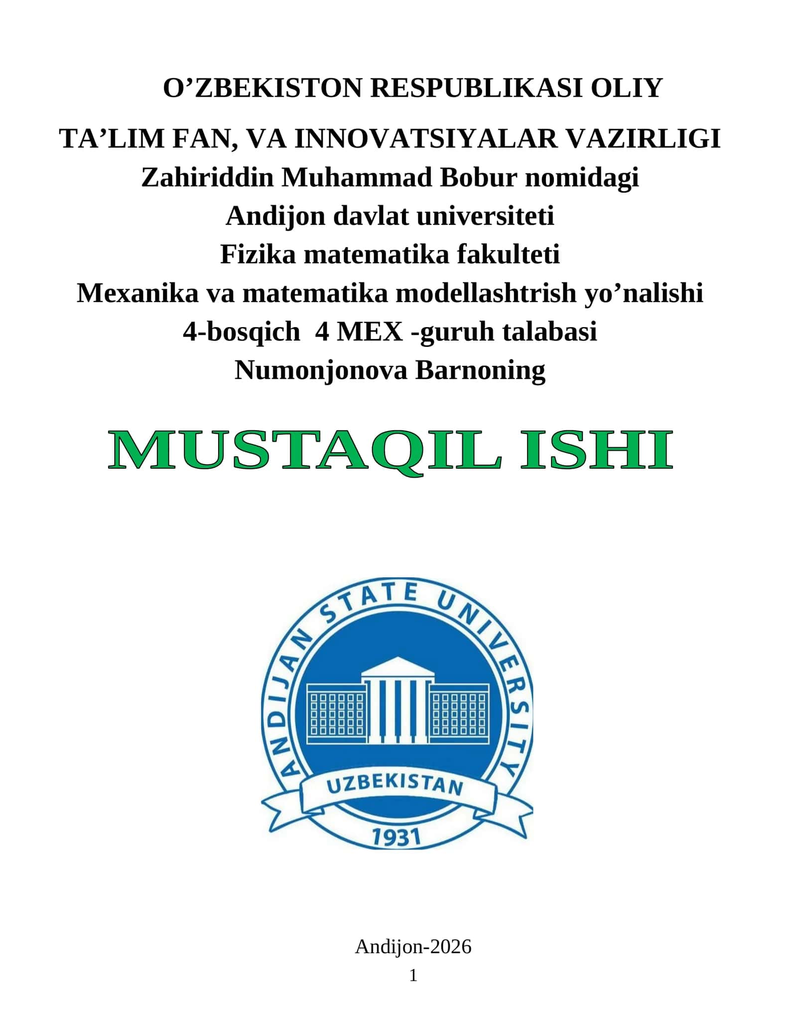 HARAKATI BOSHQARILADIGAN MEXANIK SISTEMALARNING UMUMIY QONUN VA TEOREMALARINI ISBOTLASH