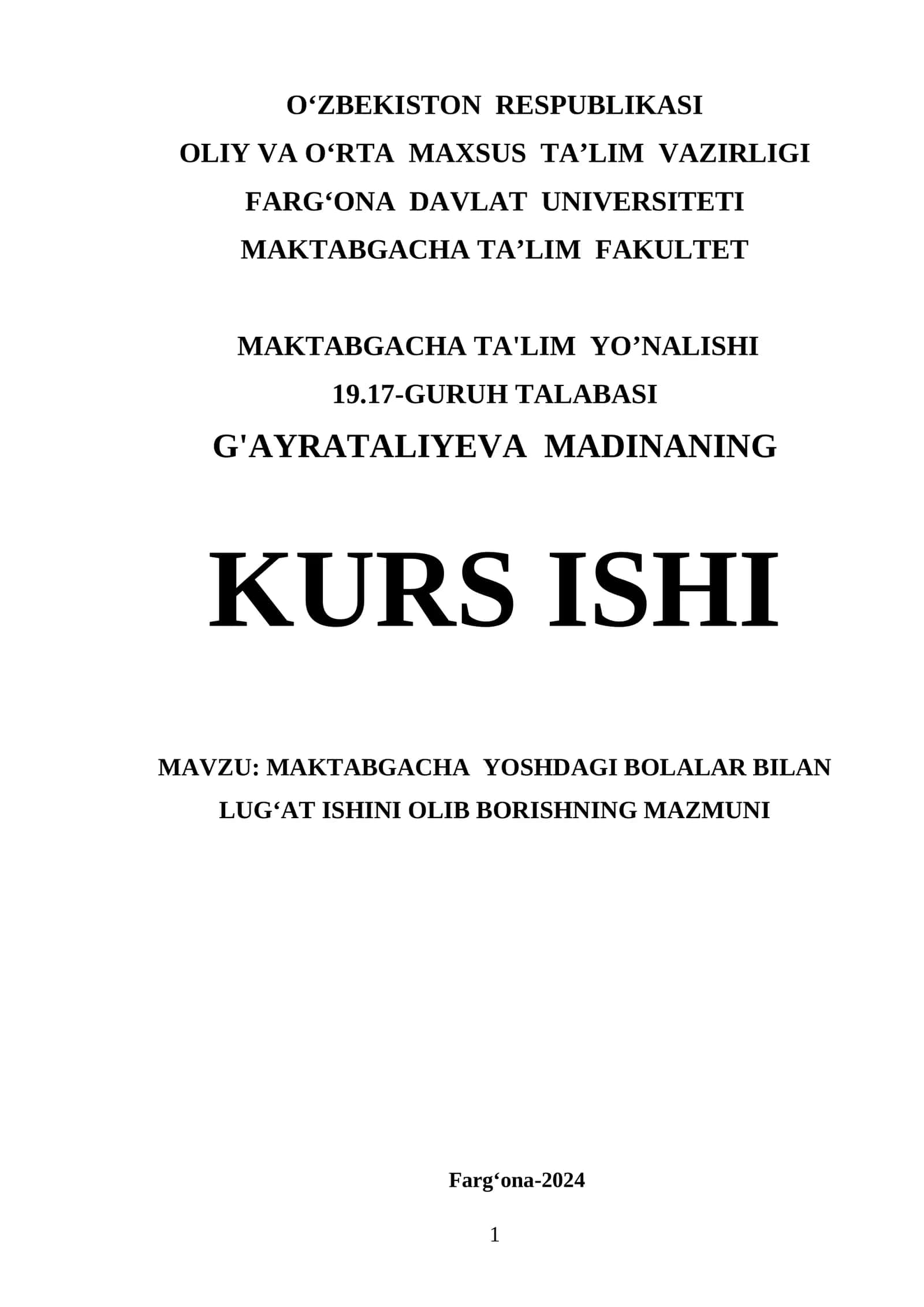 Maktabgacha  yoshdagi bolalar bilan lug‘at ishini olib borishning mazmuni