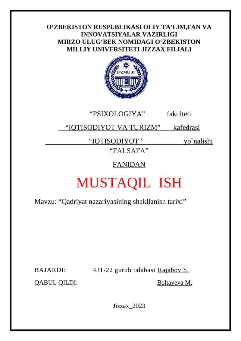 Qadriyat nazariyasining shakllanish tarixi