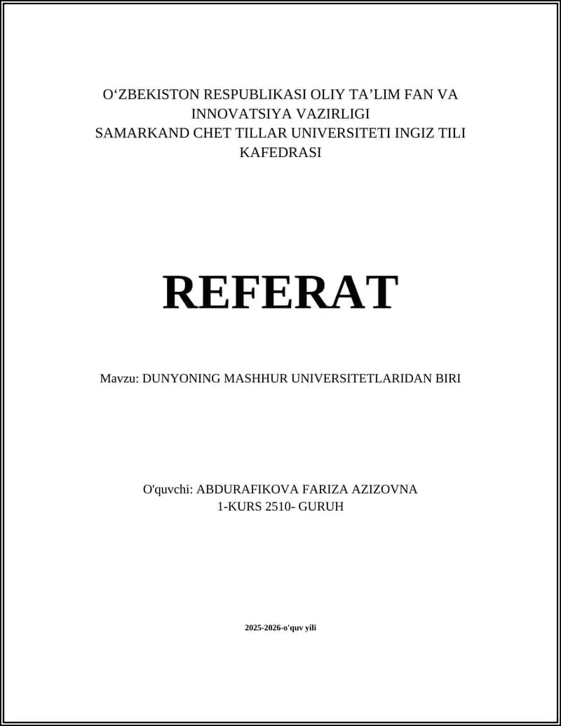 DUNYONING MASHHUR UNIVERSITETLARIDAN BIRI