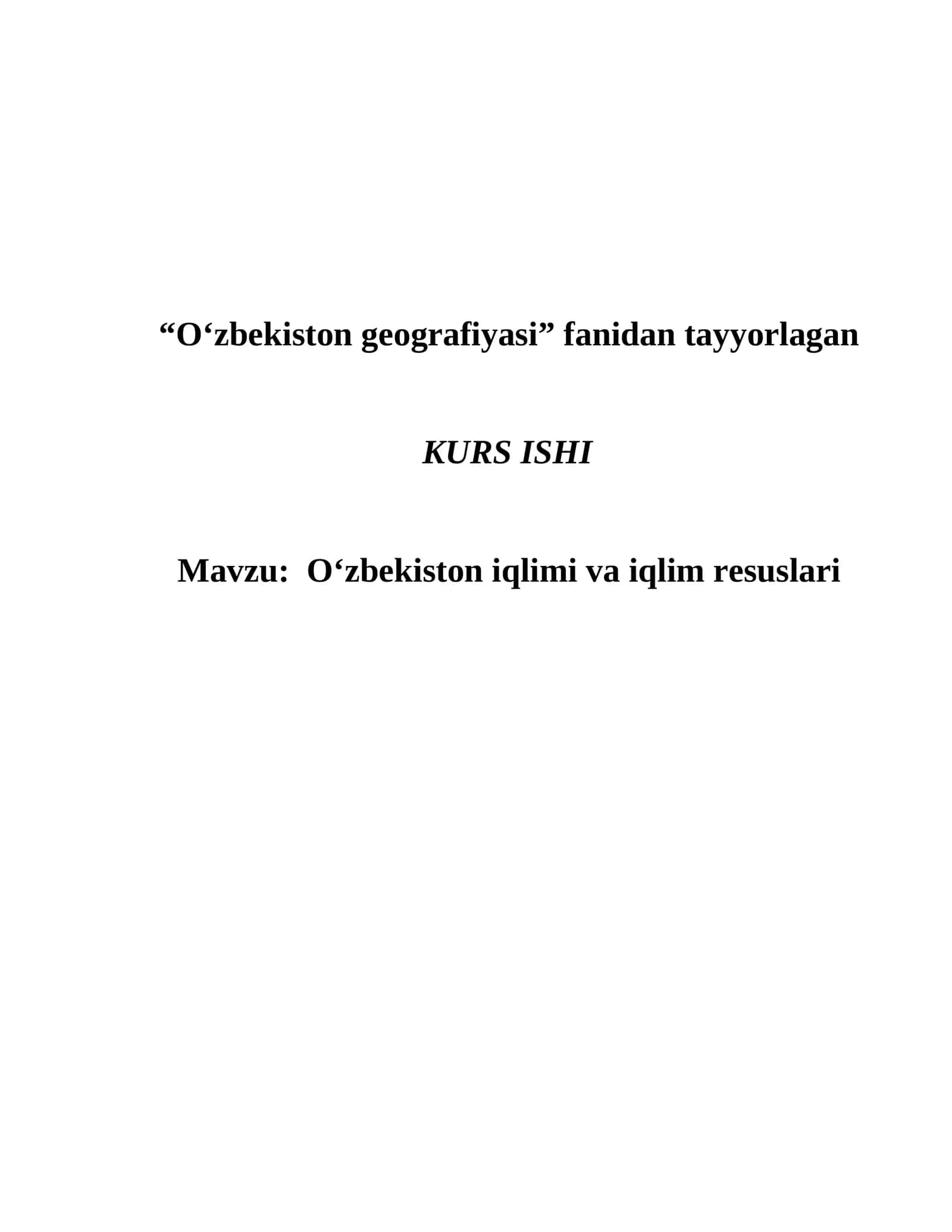 O‘zbekiston iqlimi va iqlim resuslari
