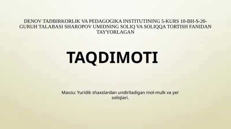 Yuridik shaxslardan olinadigan yer solig’i
