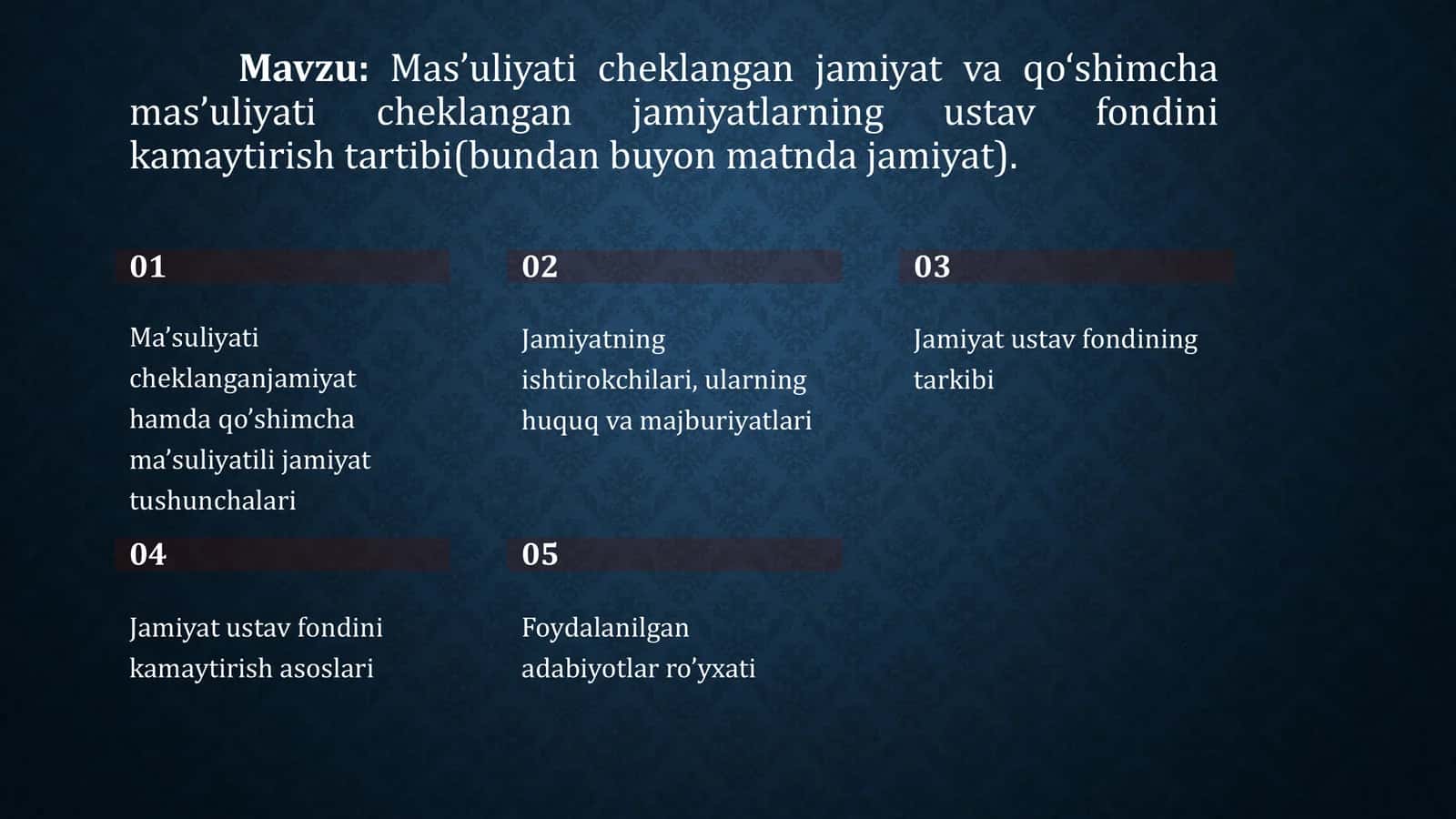 Mas’uliyati cheklangan jamiyat va qo‘shimcha mas’uliyati cheklangan jamiyatlarning ustav fondini kamaytirish tartibi(bundan buyon matnda jamiyat).