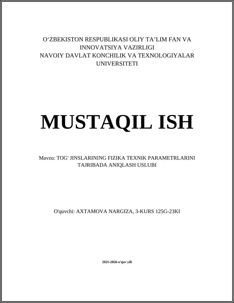 TOG' JINSLARINING FIZIKA TEXNIK PARAMETRLARINI TAJRIBADA ANIQLASH USLUBI