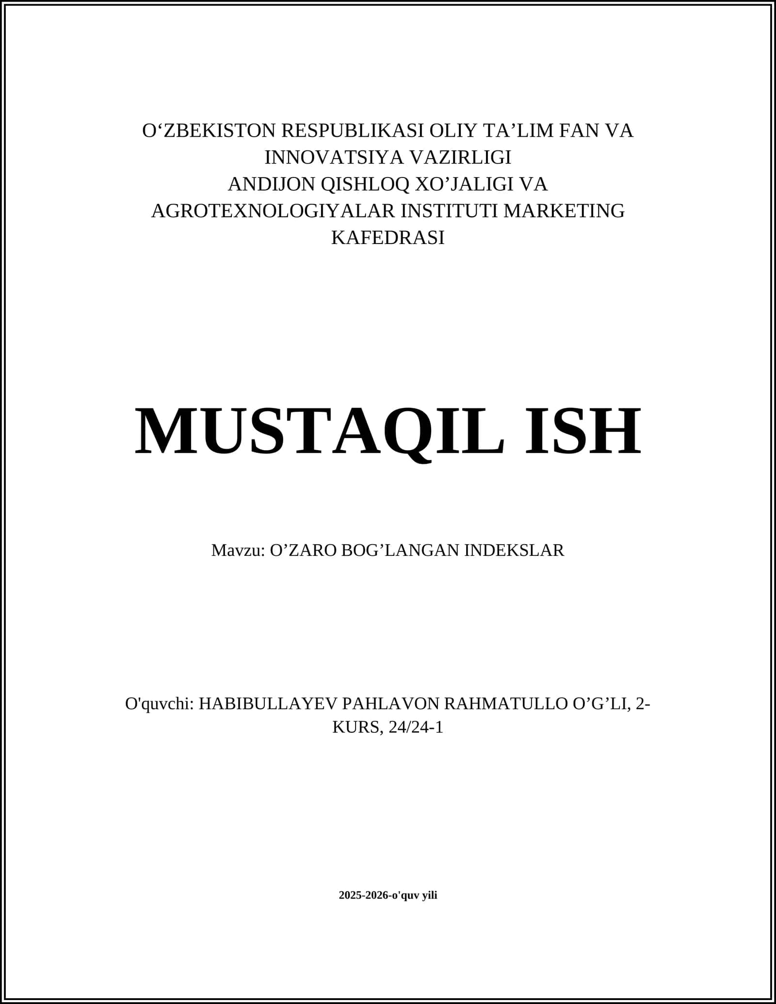 O’ZARO BOG’LANGAN INDEKSLAR