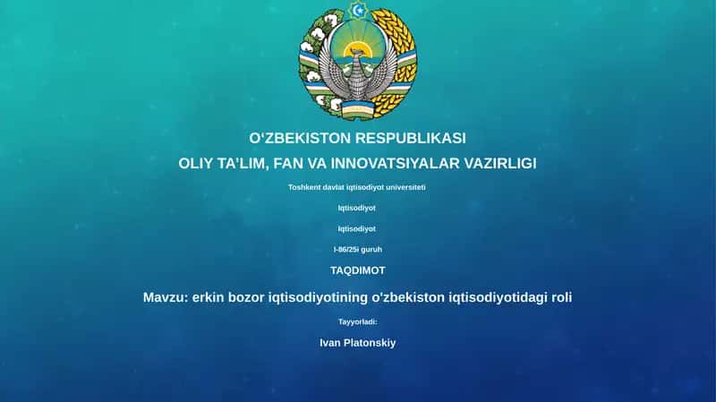 erkin bozor iqtisodiyotining o'zbekiston iqtisodiyotidagi roli