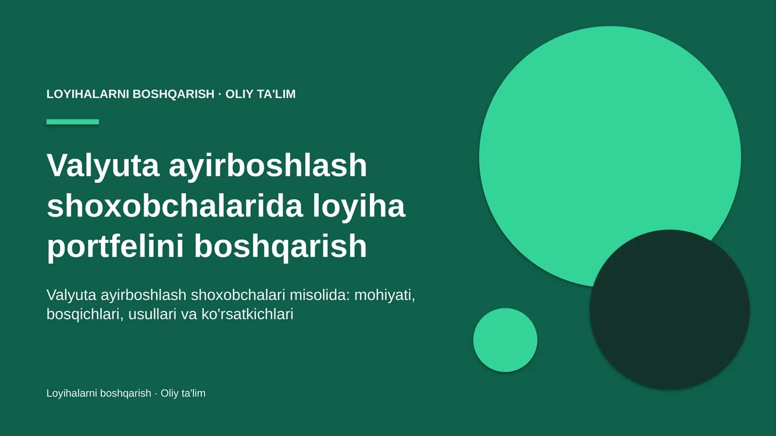 Valyuta ayirboshlash shoxobchalarida loyiha portfelini boshqarish