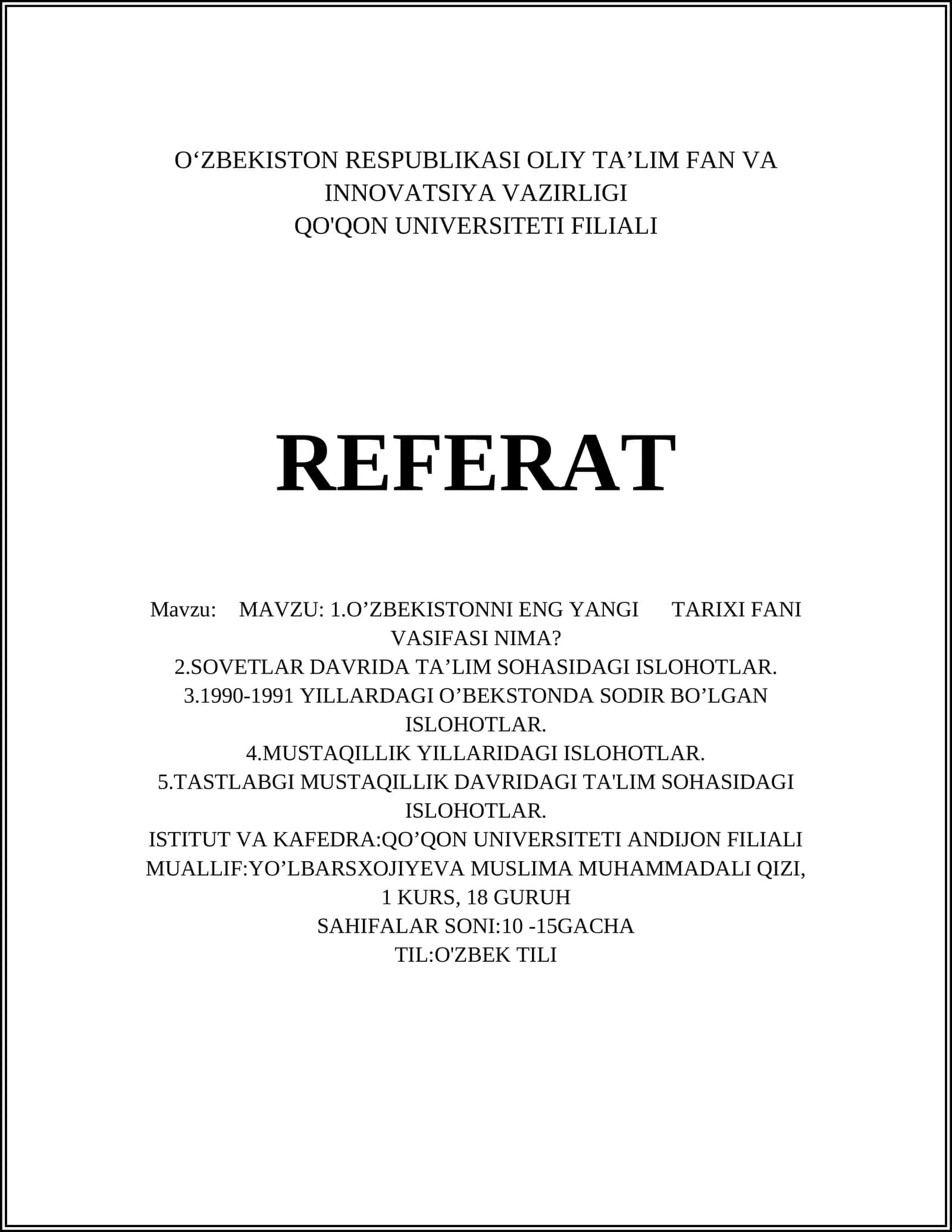 ENG YANGI TARIXI FANI VASIFASI NIMA?