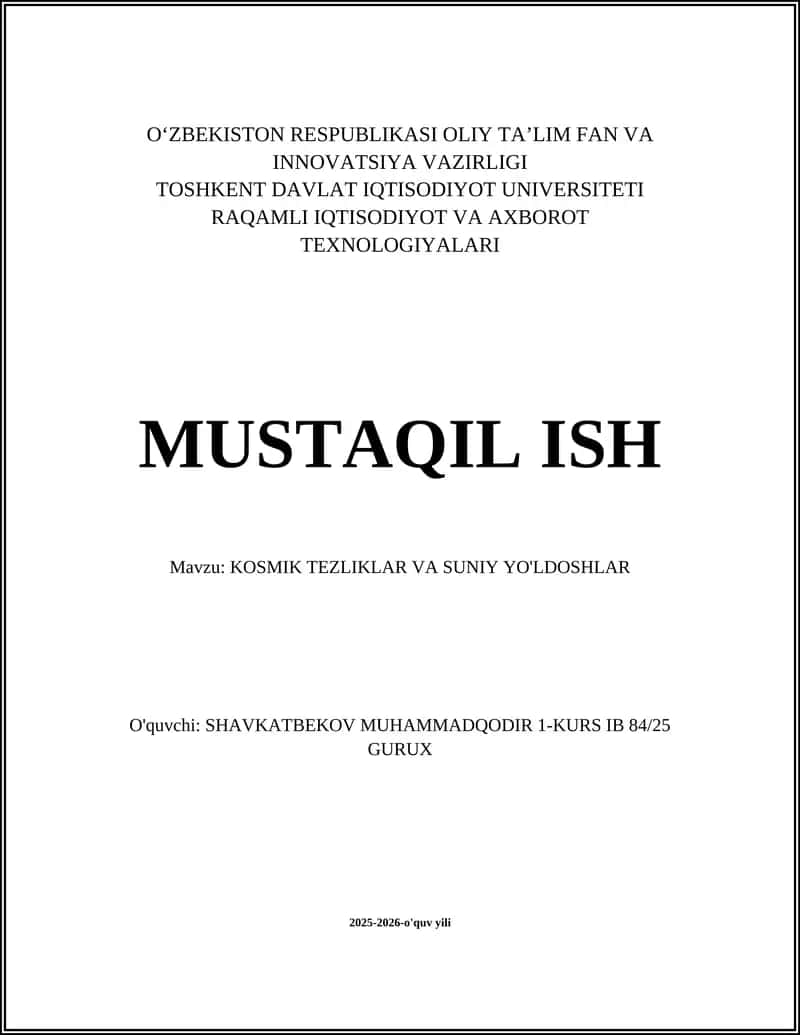 KOSMIK TEZLIKLAR VA SUNIY YO'LDOSHLAR
