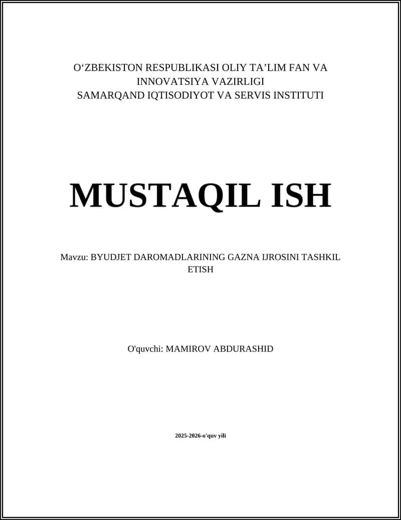 Byudjet daromadlarining gazna ijrosini tashkil etish