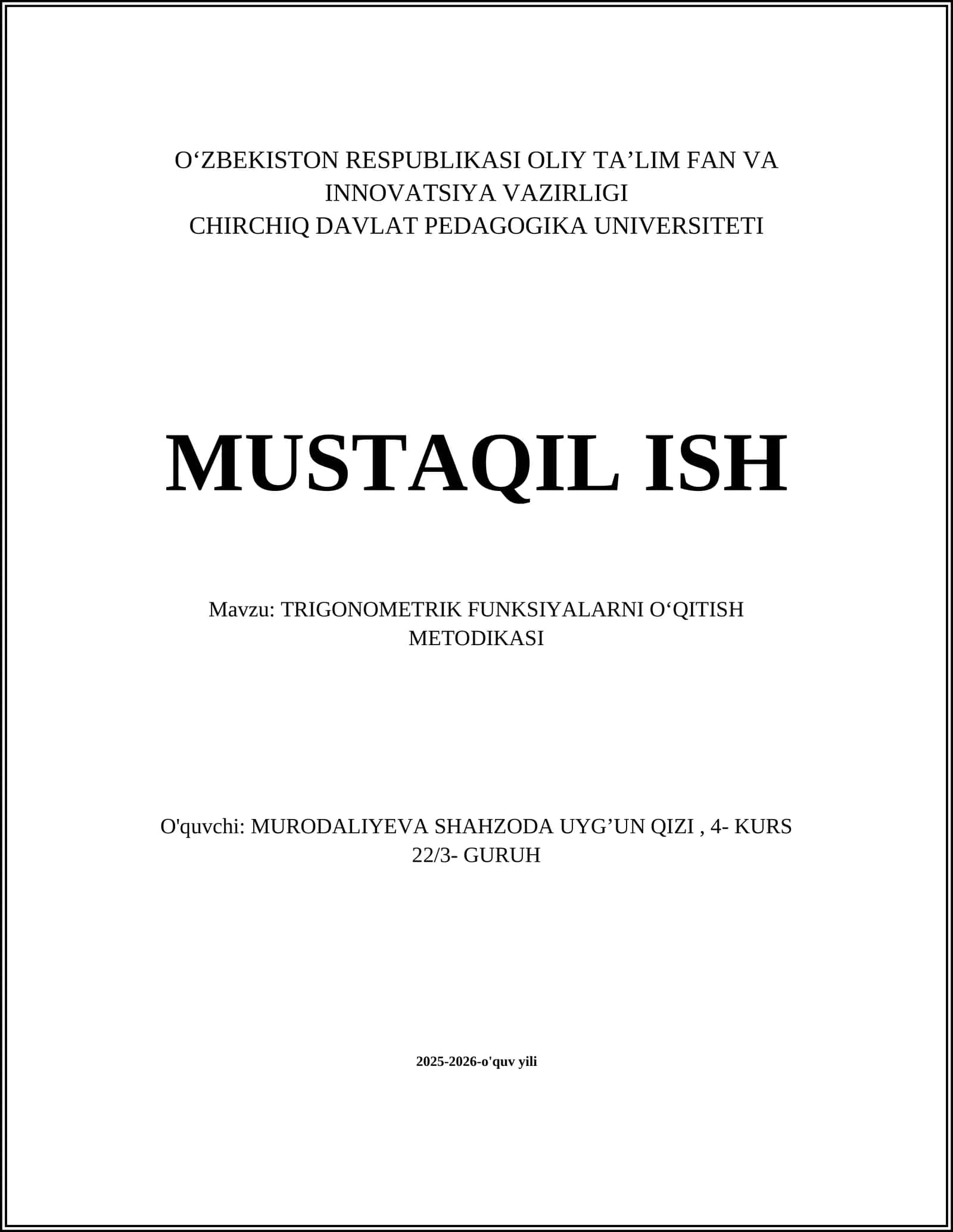 TRIGONOMETRIK FUNKSIYALARNI OʻQITISH METODIKASI