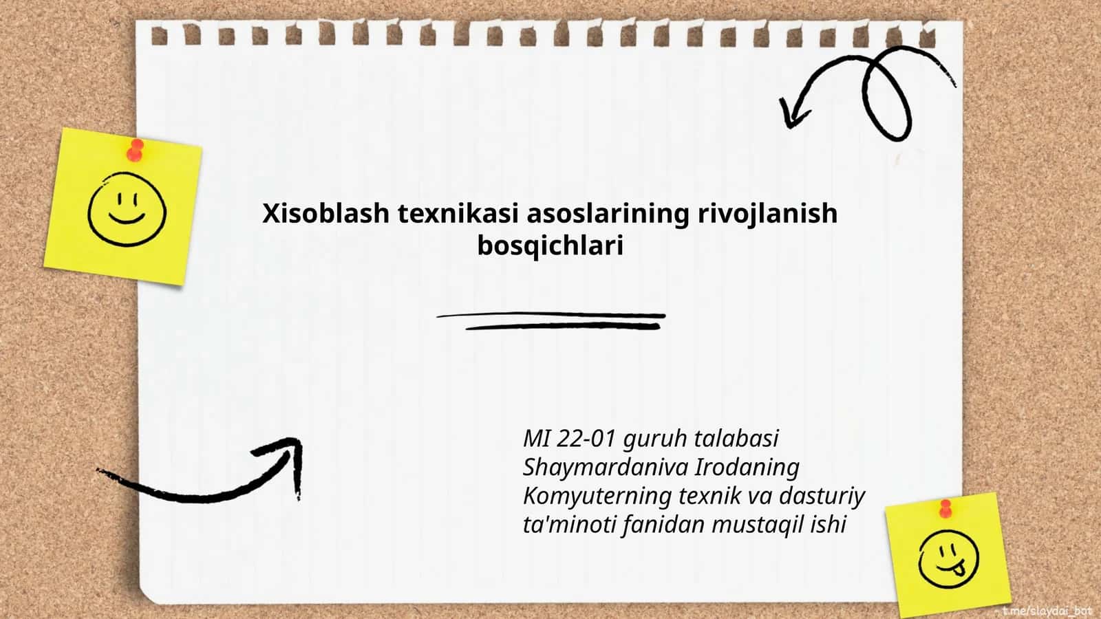 MI 22-01 guruh talabasi Shaymardaniva Irodaning Komyuterning texnik va dasturiy ta'minoti fanidan mustaqil ishi
