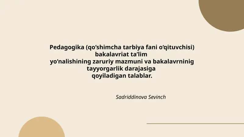 Pedagogika (qo‘shimcha tarbiya fani o‘qituvchisi) bakalavriat ta’lim