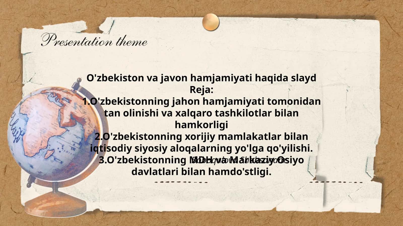 O'zbekiston va javon hamjamiyati haqida slayd