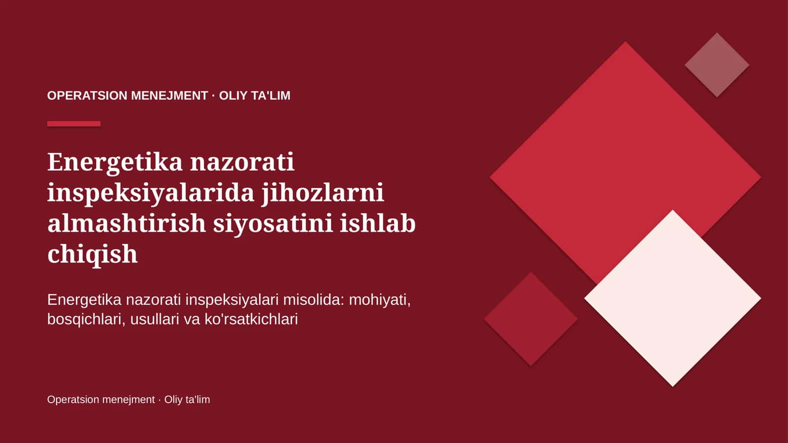 Energetika nazorati inspeksiyalarida jihozlarni almashtirish siyosatini ishlab chiqish