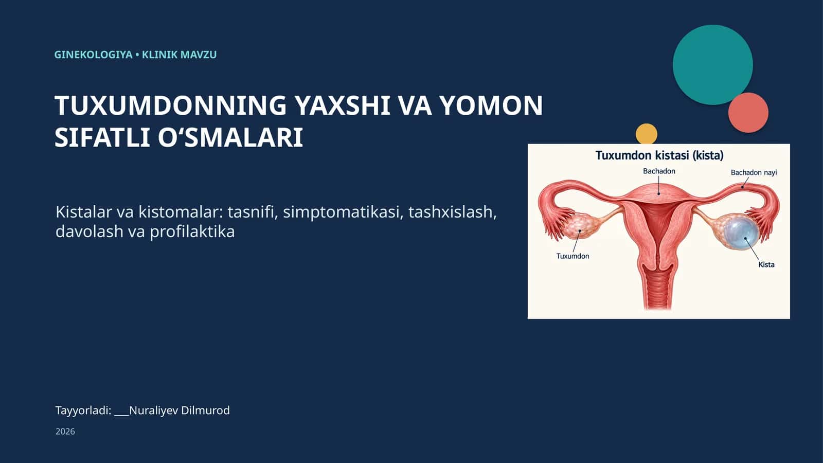 Tuxumdon kistalari va oʻsmalari