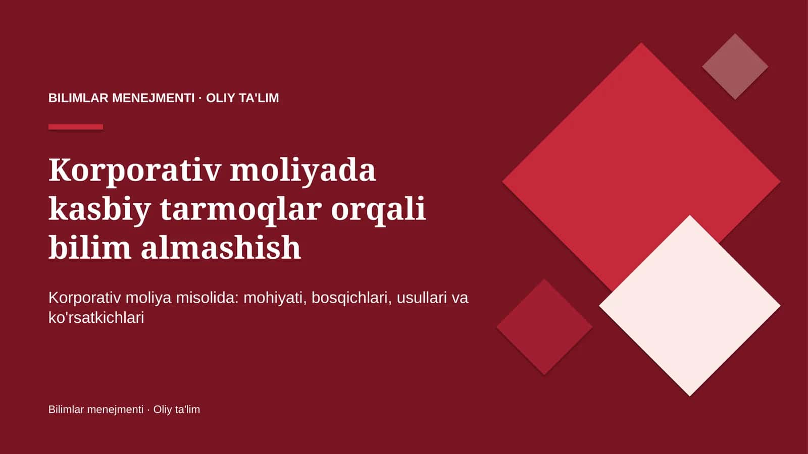 Korporativ moliyada kasbiy tarmoqlar orqali bilim almashish