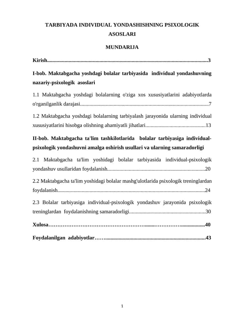 TARBIYADA INDIVIDUAL YONDASHISHNING PSIXOLOGIK ASOSLARI