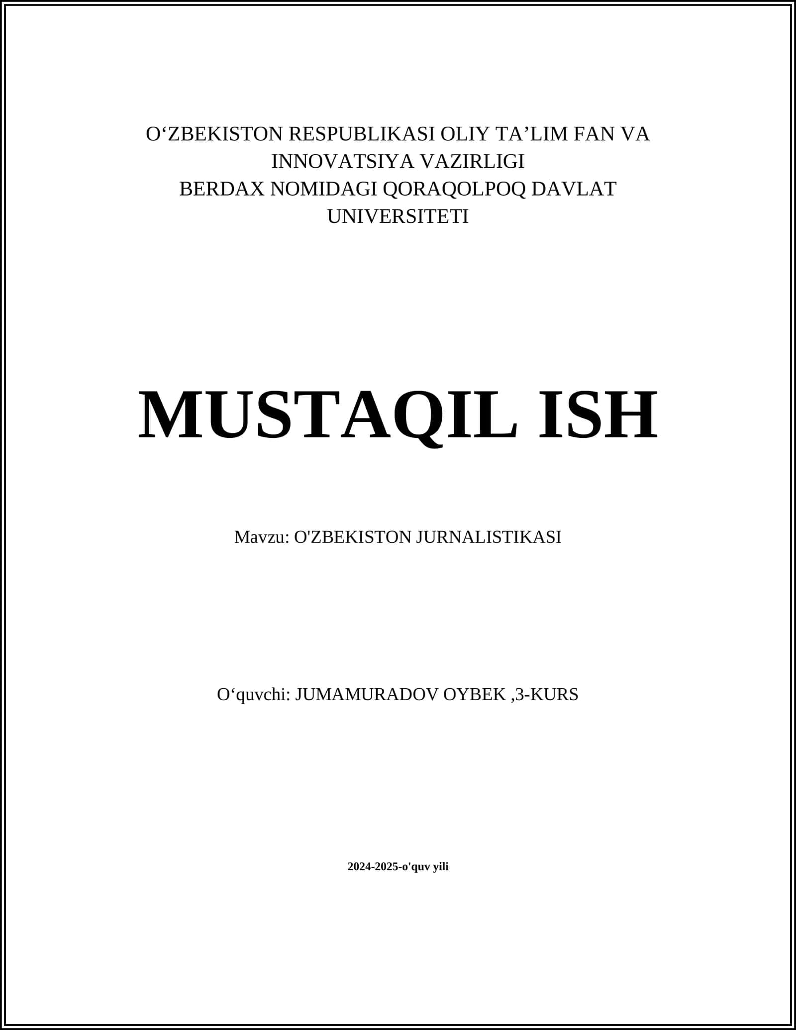 O'ZBEKISTON JURNALISTIKASI