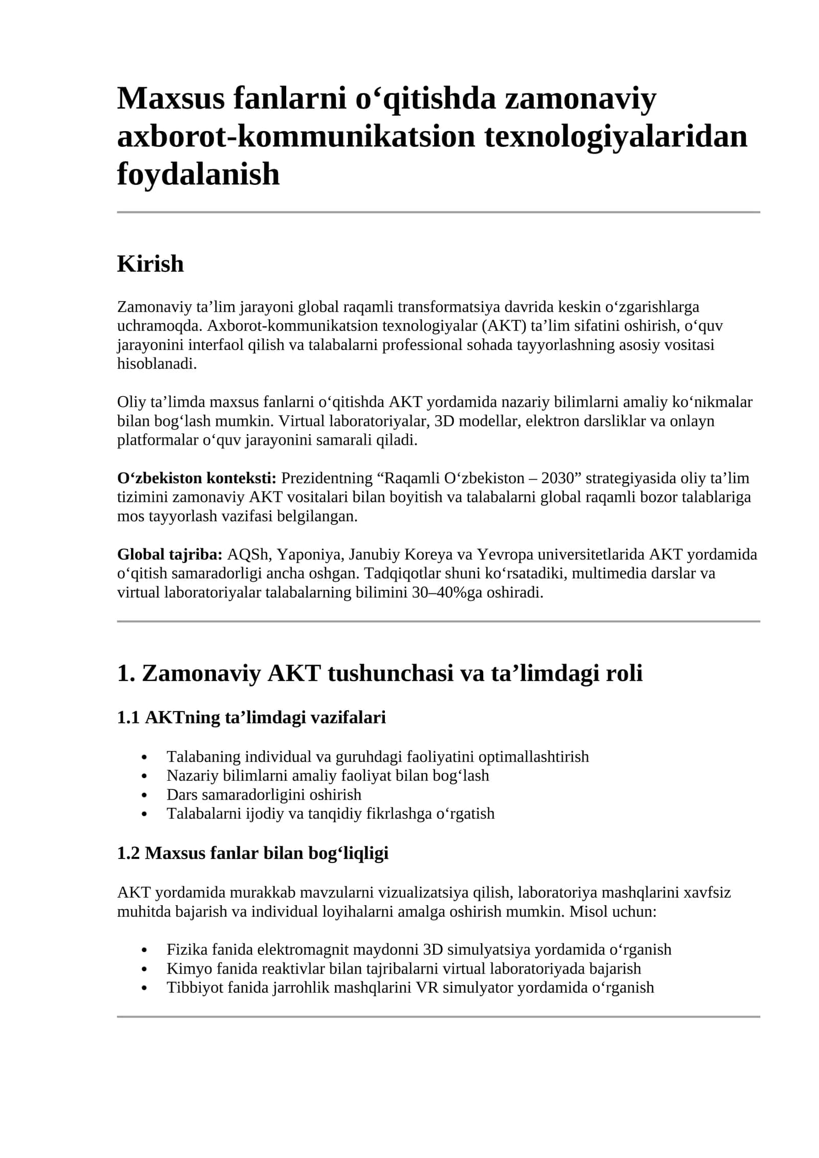 Zamonaviy axborot-kommunikatsion texnologiyalari