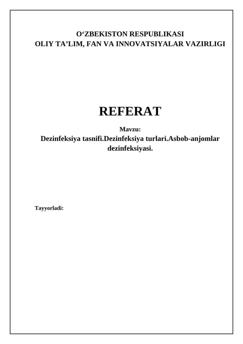 Dezinfeksiya tasnifi