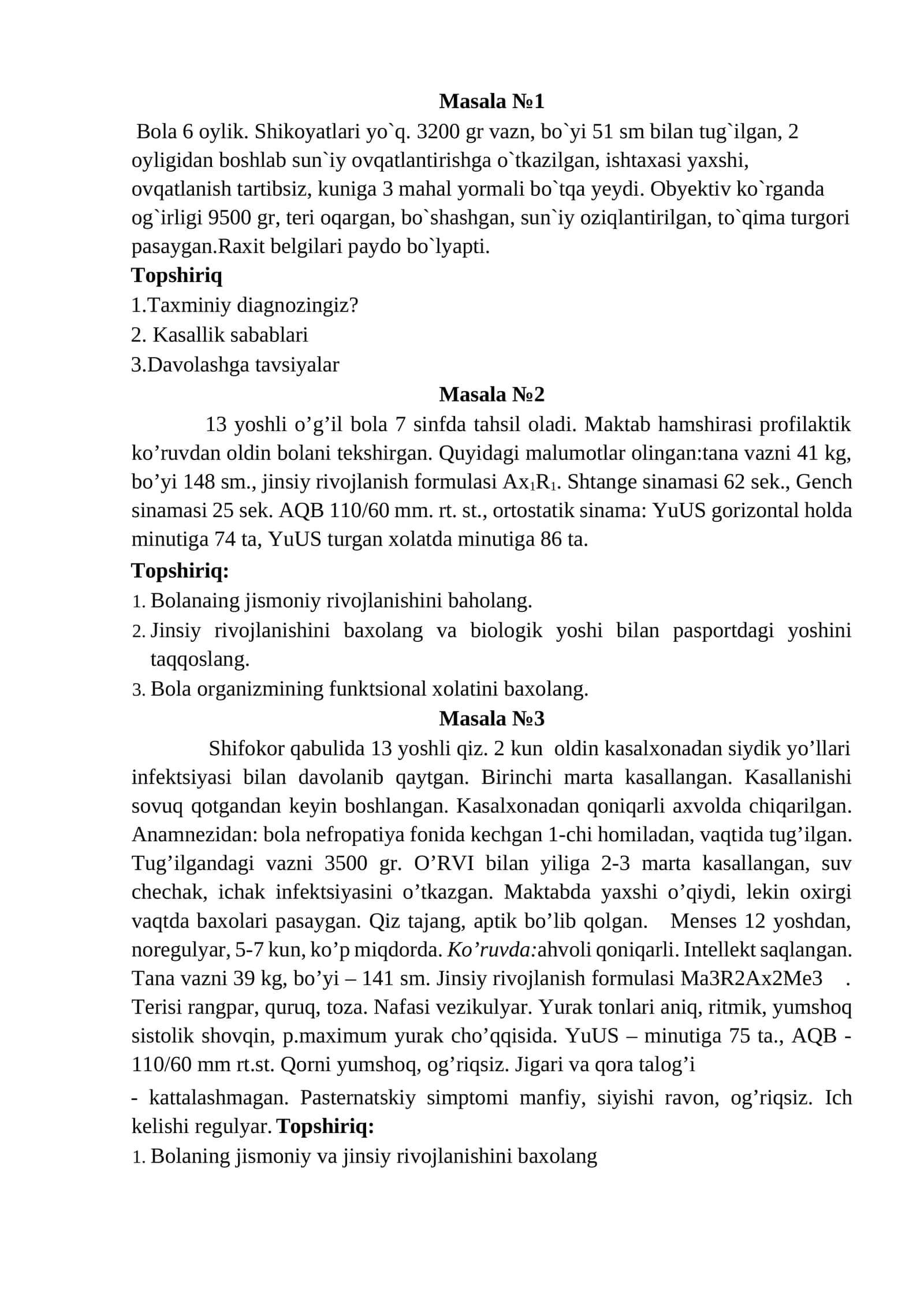 vaziyatli masala tibbiyot