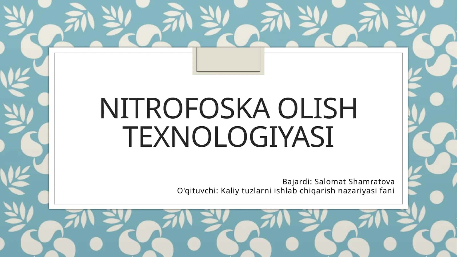 Nitrofoska olish texnologiyasi