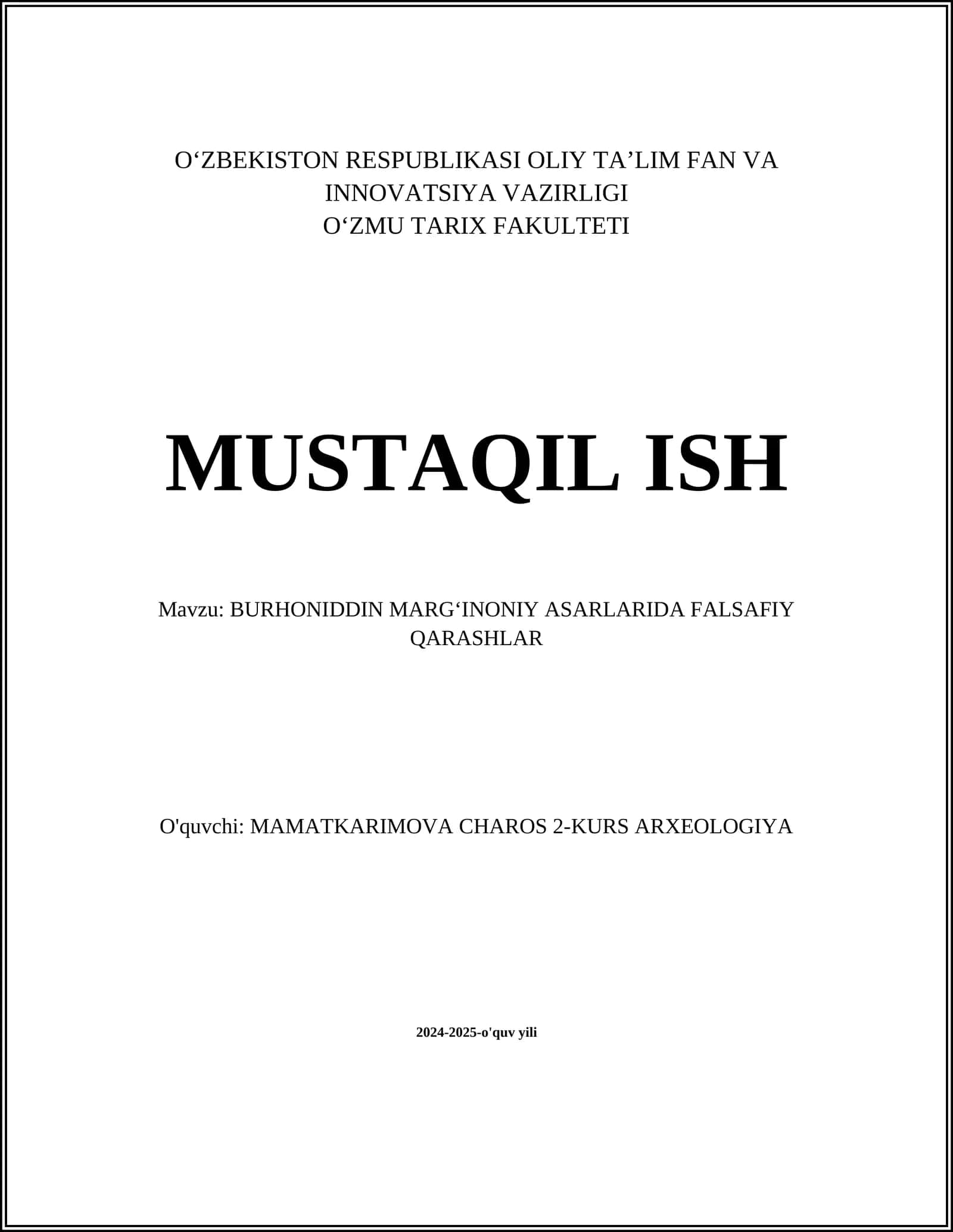 BURHONIDDIN MARG‘INONIY ASARLARIDA FALSAFIY QARASHLAR
