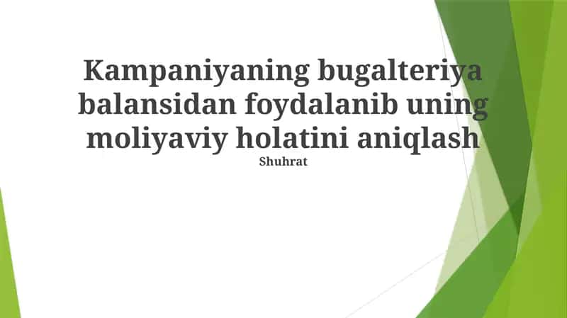 Kampaniyaning Moliyaviy Ahvoli To'g'risida Xulosa
