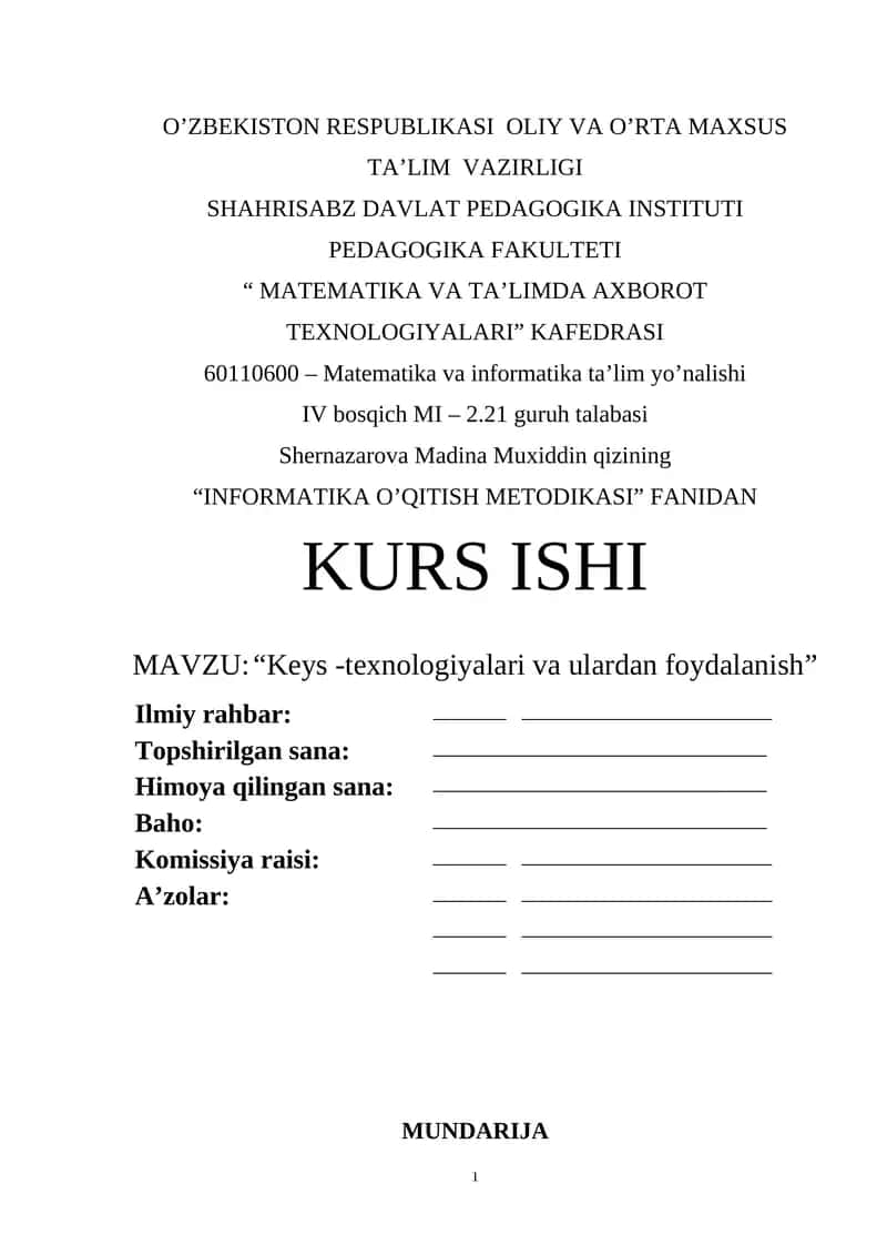 Keys -texnologiyalari va ulardan foydalanish KURS ISHI