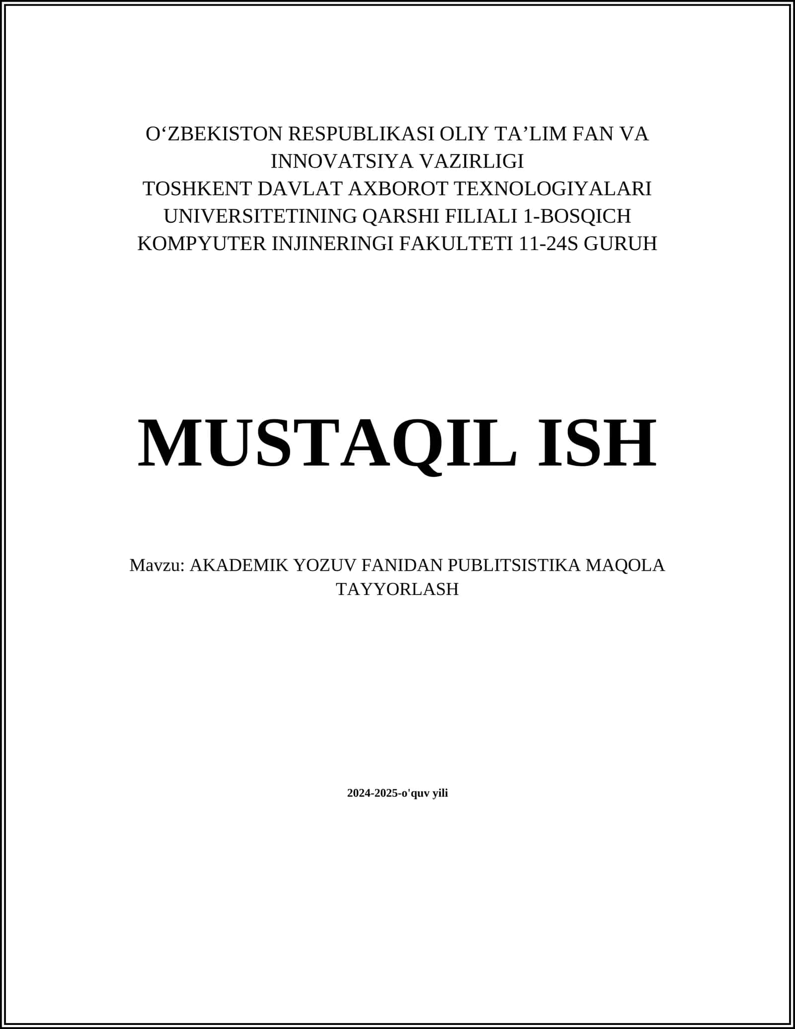 PUBLITSISTIKA MAQOLA TAYYORLASH