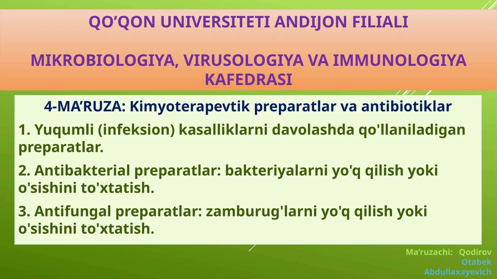 Kimyoterapevtik preparatlar va antibiotiklar