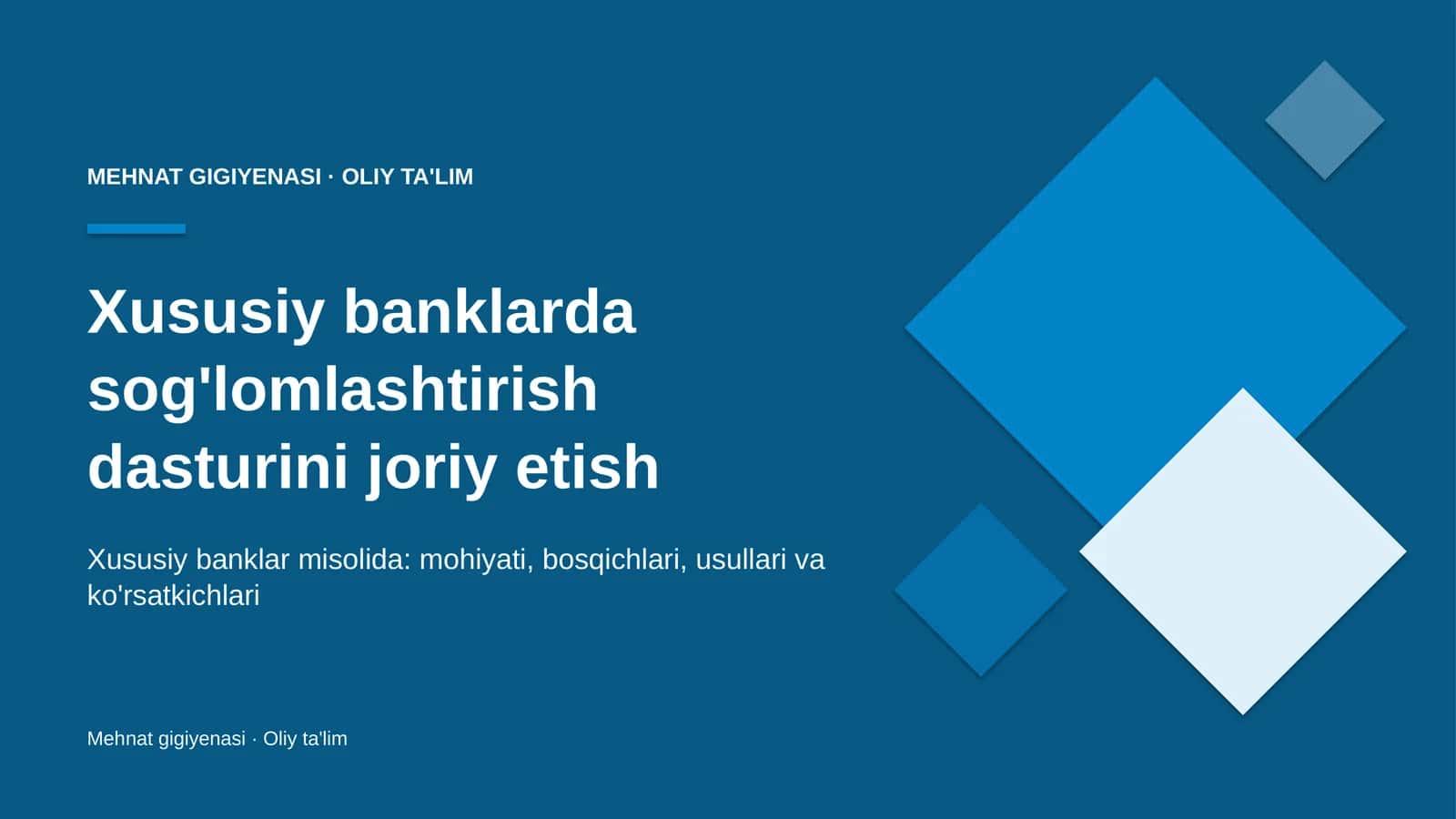 Xususiy banklarda sog'lomlashtirish dasturini joriy etish