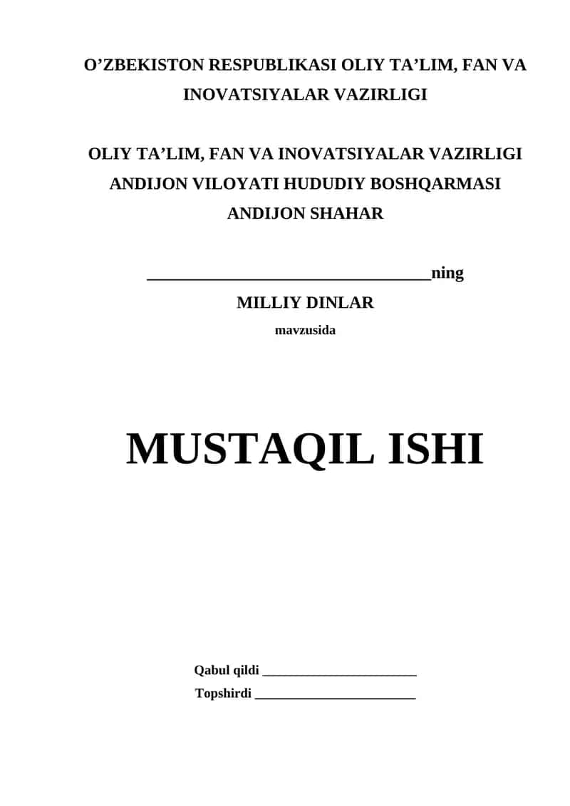 Mavzu. MILLIY DINLAR