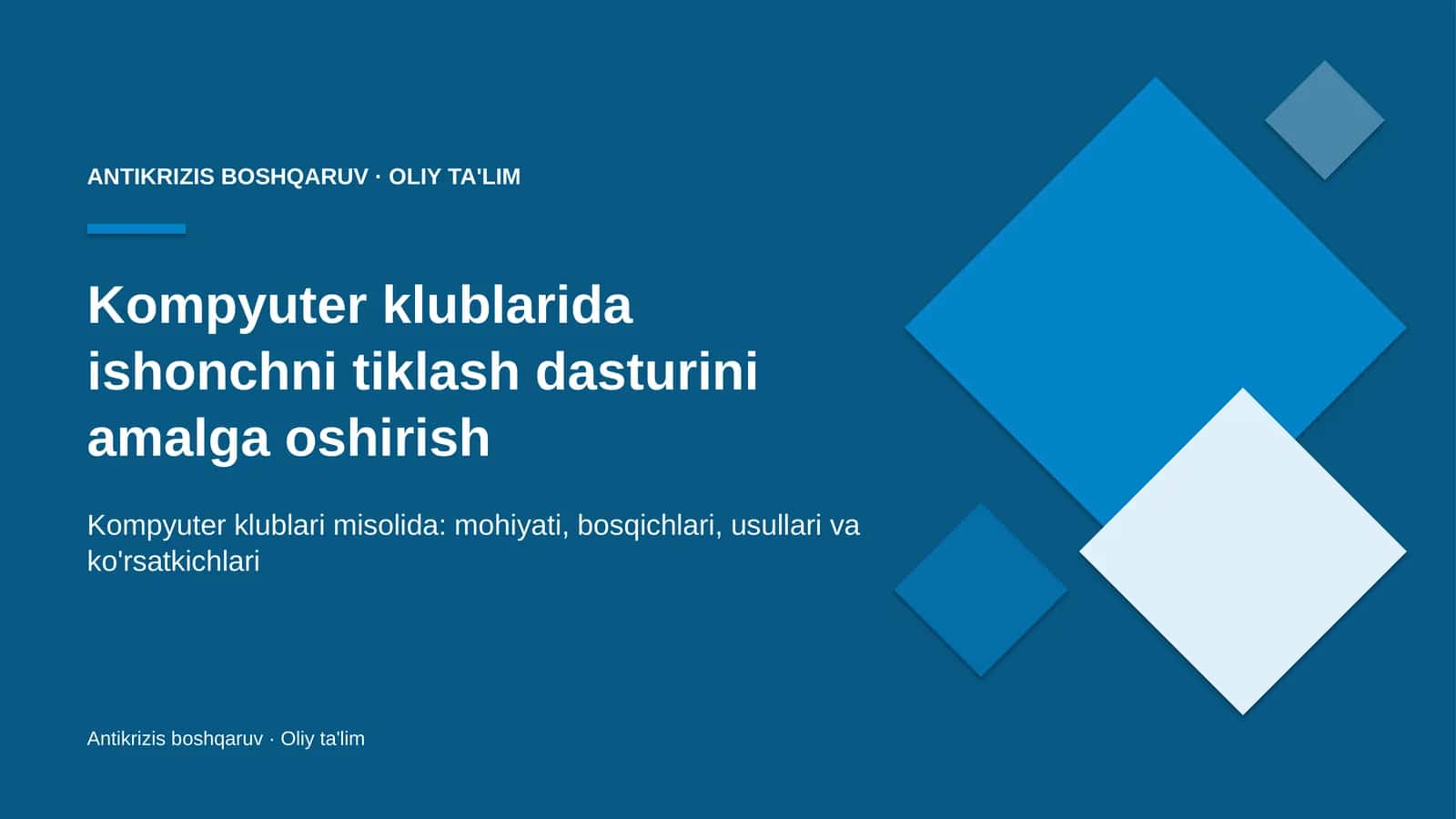 Kompyuter klublarida ishonchni tiklash dasturini amalga oshirish
