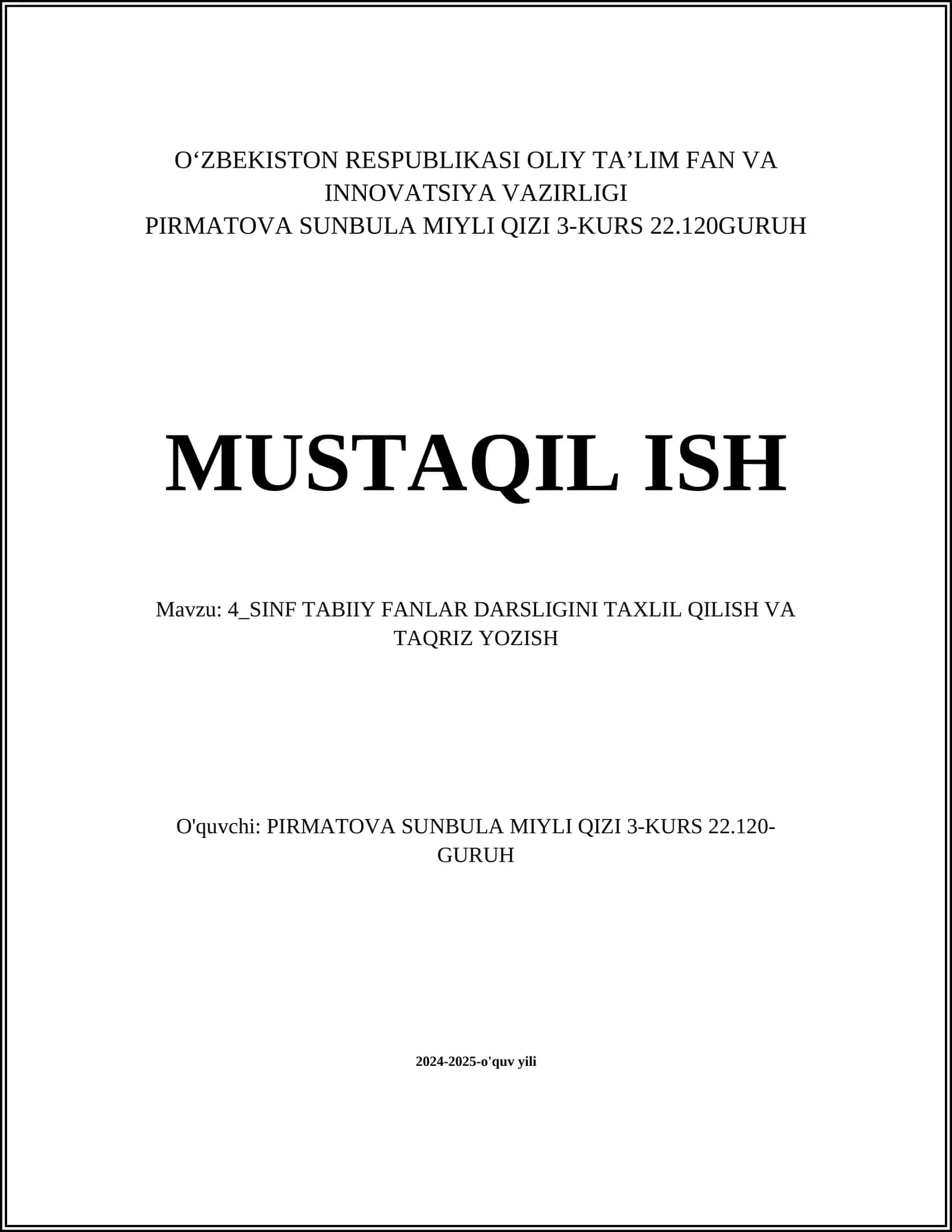 4_SINF TABIIY FANLAR DARSLIGINI TAXLIL QILISH VA TAQRIZ YOZISH